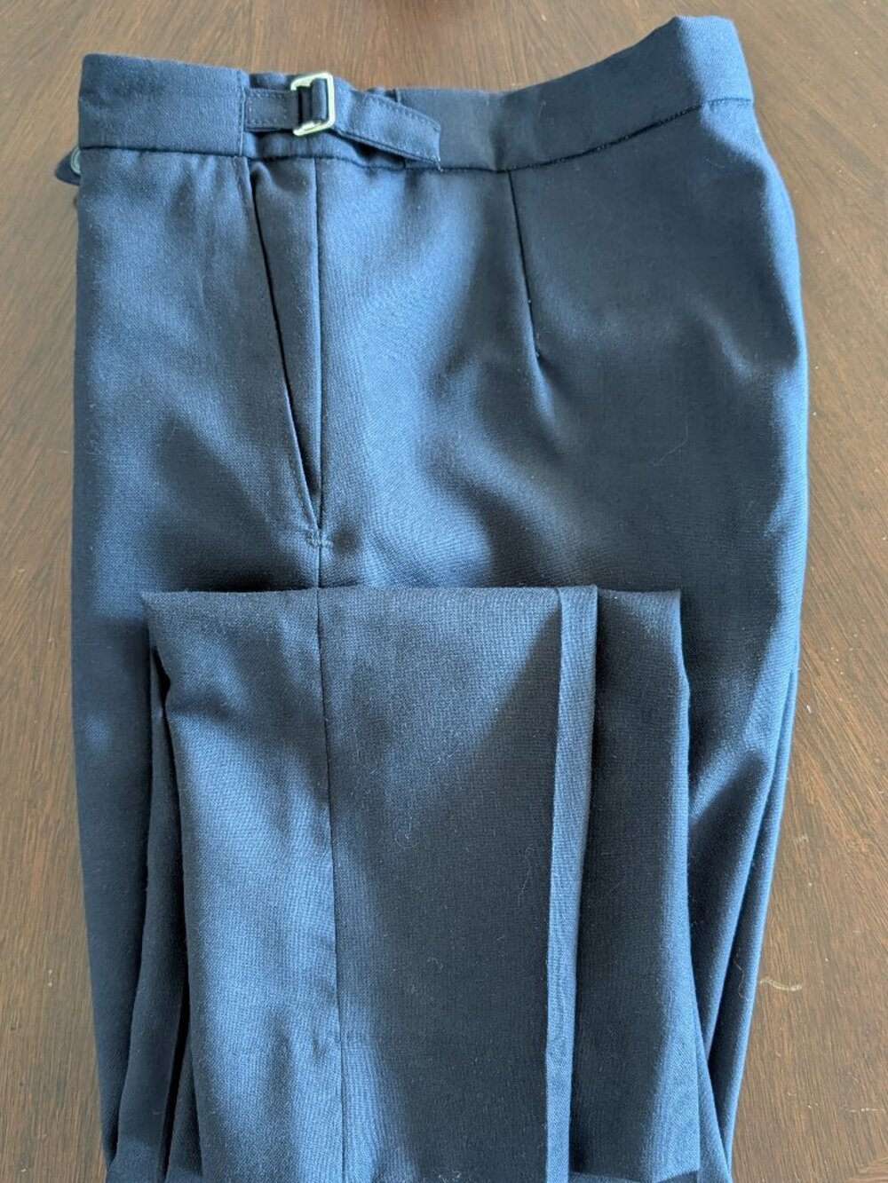 LNWOT Bespoke Navy Blue Wool Trousers Side Adjusters Slim Fit W33" x L30"